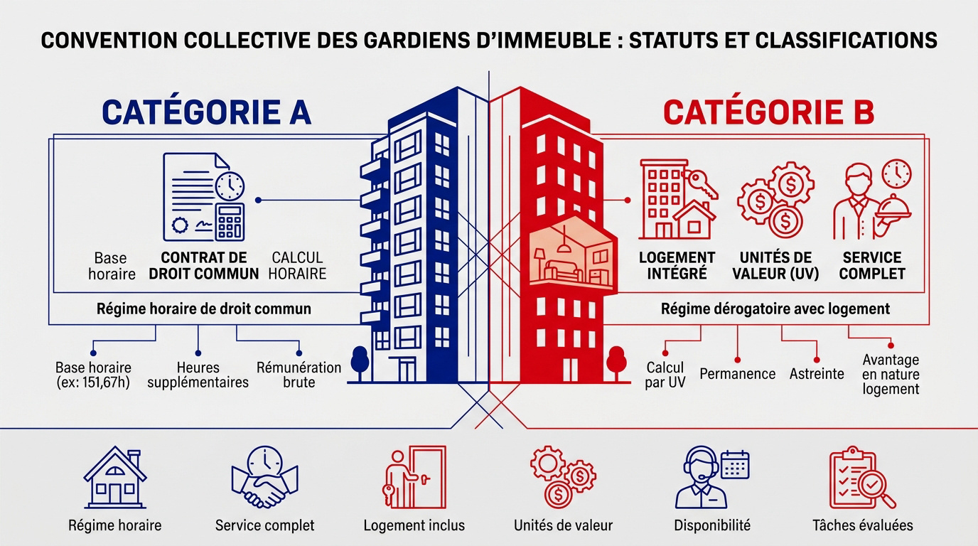 Représentation des classifications professionnelles des gardiens d'immeuble selon la convention collective